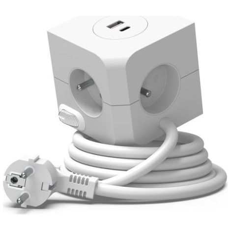Cube multiprise avec double port USB - LINK2HOME - 4 prises secteur 16A - 2 ports USB - 3680 W max - Blanc (1/3)