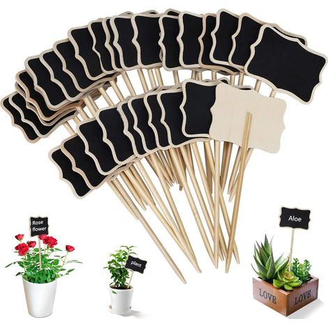30-teiliges Set T-förmiger Gartenetiketten, wasserfeste Pflanzenetiketten aus Holz, Schiefer-Pflanzenetiketten für Gartensamen, Bäume, Kräuter und Blumen (1/3)