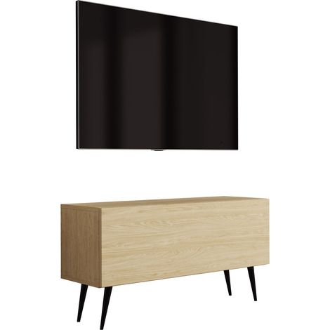 Mobile TV piedini inclinati neri, Rovere Oliato, 100 x 32 x 52 cm (1/5)