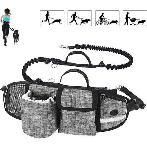 Hands Free Dog Leash Shock Absorbing Comfort Reflective Stitching Great for Running Jogging and Walking Off Grey