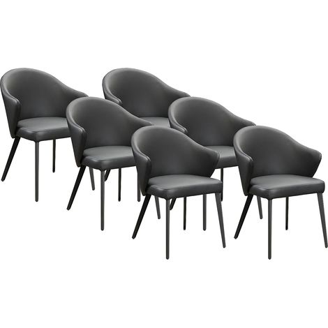 Lot de 6 chaises avec accoudoirs en cuir et acier - Noir - MIBELLY de Maison Céphy (1/5)
