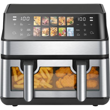 Friggitrice ad aria a doppia camera con oblò, 10 programmi di cottura, friggitrice senza olio, forno ad aria calda con touchscreen, friggitrice ad aria a 2 camere con touchscreen, temperatura massima  (1/5)