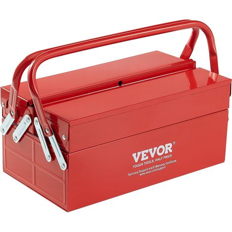 Boîte à Outils Métal 355,6 mm, Caisse à Outils 2 Niveaux, Organisateur Coffre Outils Pliable 2 Plateaux, Couvercle Rabattable, Poignée, Trou de Verrouillage, pour Atelier Réparation Usine Maison (1/5)
