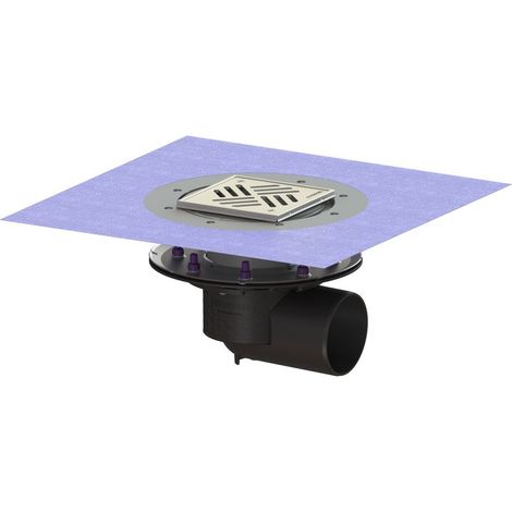 -Bodenablauf Ecoguss Pressfl. DN 100, seitl., Variofix, Schlitzrost (1/2)