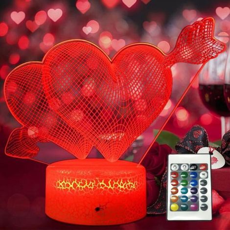 3D-Nachtlicht in Herzform – Fernbedienung – 16 Farben – Dimmbar – 3D-Effekt – LED-Lampe (1/4)