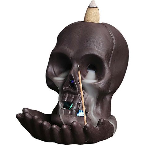 Ornements de fête Halloween brûle-encens à reflux tête de crâne brûleur d'arôme à reflux décoration (1/5)