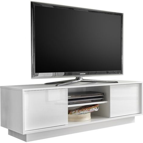 Mueble para TV de 2 puertas, colección CREAM, color blanco lacado brillante, ideal para tu salón moderno y con estilo. (1/4)