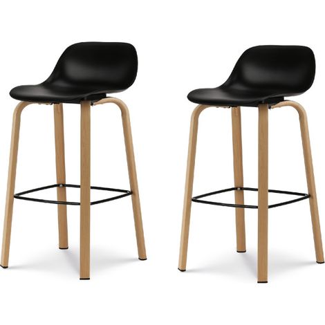 Set mit 2 schwarzen Barhockern im skandinavischen Stil mit Beinen in Metalloptik - Höhe 66cm