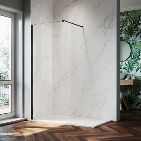 ELEGANT Walk In Shower Screen 8mm Nano Glass Wet Room Frameless Shower Door 1000mm Black (1/5)