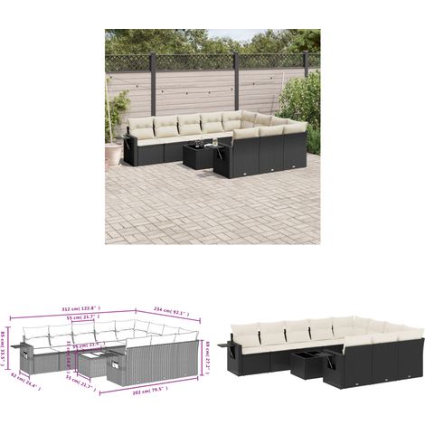 11-tlg. Garten-Sofagarnitur mit Kissen Schwarz Poly Rattan - Gartenmöbel - Outdoor Möbel - Lounge Set - Rattan Gartenmöbel - Polyethylen Gartenmöbel - Home & Living (1/3)