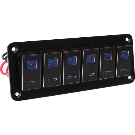 6-fach Wippschalterpanel, wasserdicht, blau hinterleuchtet, Aluminiumlegierung, schwarz eloxiert, für Auto, LKW, Wohnmobil, Boot, DC 12–24 V (1/5)