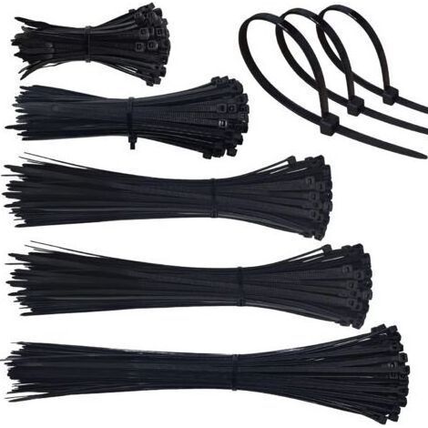 500 Pièces Collier de Serrage Plastique, Serre Cable Plastique 4mm Zip Ties 100/150/200/250/300mm, Colliers Serre Cable Collier Rilsan Nylon pour Cable Management (Noir) (1/5)