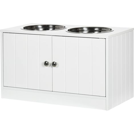 Ciotole per Cani Rialzate con Armadietto da 44L e 2 Ciotole in Acciaio 60x30x35.5cm Bianco (1/5)