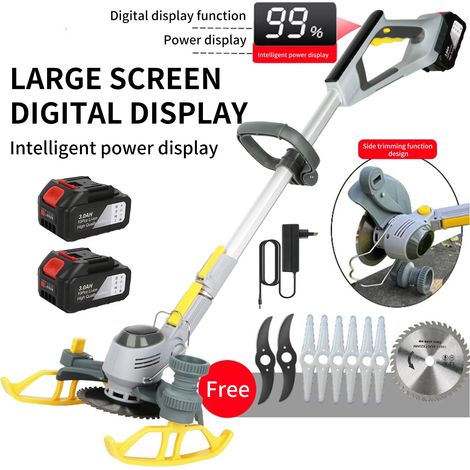Tondeuse sans fil écran LED – outil de jardin avec roues et poignée ergonomique – 2 batteries incluses