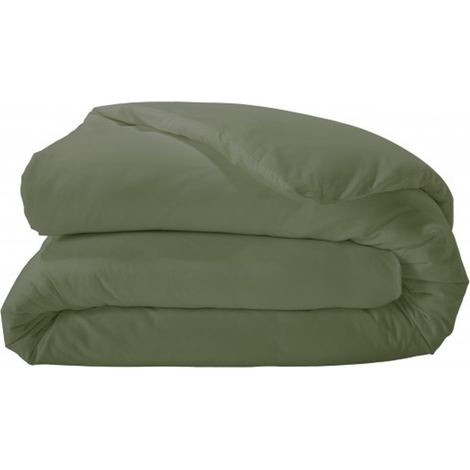 Housse de couette unie en percale de coton Vert Olive 260x240 cm