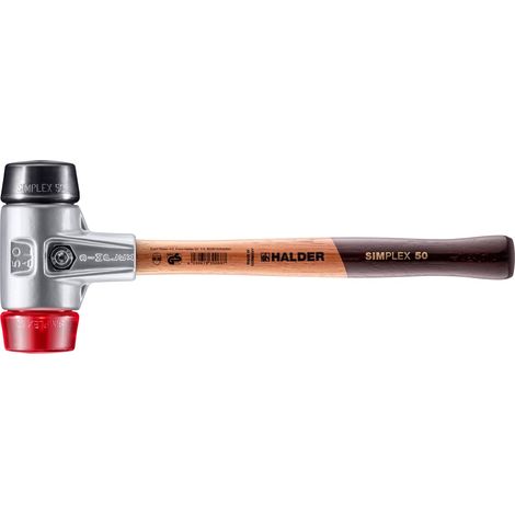 HALDER SIMPLEX Schonhammer Ø 50 mm Gummi schwarz / Plastik rot mit Aluminiumgehäuse (1/5)