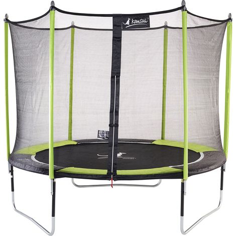 Trampoline de jardin 305 cm – Filet de sécurité JUMPI – Structure en acier galvanisé – Charge max 90 kg – Couleur vert/noir – Kangui (1/4)