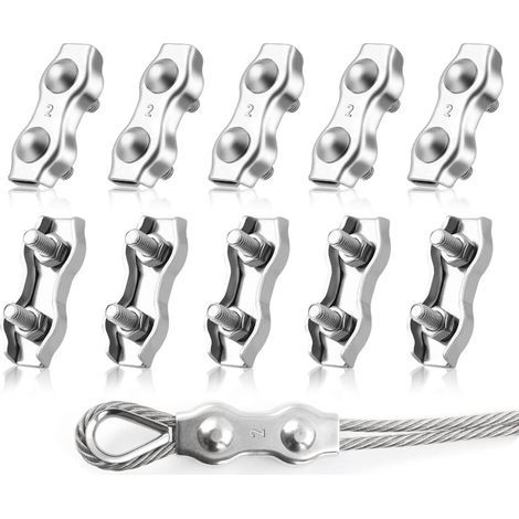 M2 Duplex Clips Serre-Câbles, 10 Pièces Pinces De Câble Métallique Duplex En Acier Inoxydable 304, Câble à Pince 2mm pour Cordes à Linge en Câble Métallique, Voiles de Soleil (1/5)