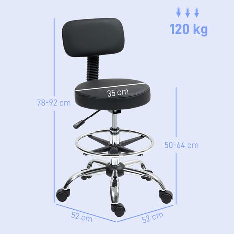 Fauteuil pivotant réglable en hauteur avec repose-pieds, en acier, similicuir et mousse, 52 x 52 x 78-92 cm, noir (1/5)