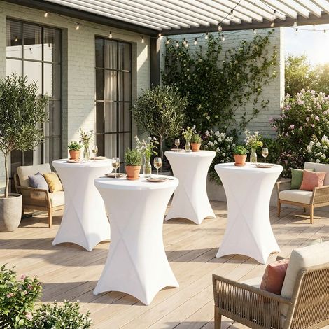Lot de 4 tables de réception pliantes acier avec housse de protection housse en polyester blanc Gala