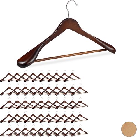 Pack 50 Perchas Traje Anchas, Madera-Metal, 24 x 44,5 x 5,5 cm, Marrón