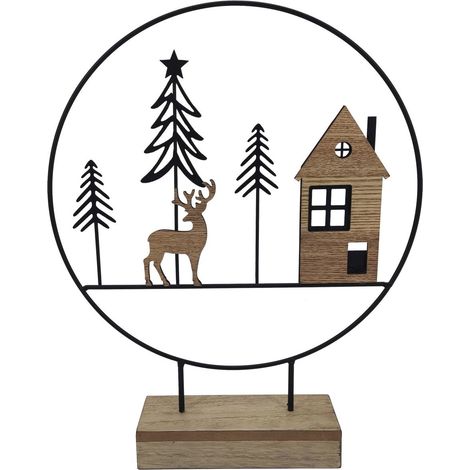 TrendLine Deko Aufsteller Holz Weihnachtsdorf 61 x 6 x 38 cm braun Figur