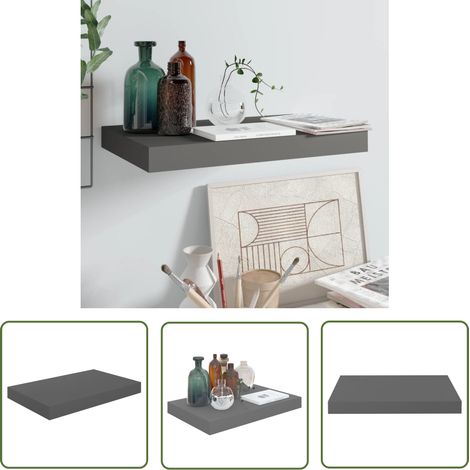 The Living Store Étagère murale flottante Gris brillant 40x23x3,8 cm MDF - Étagère Murale - Étagère Flottante - Décoration Murale - Rangement Mural - Meuble Design (1/5)