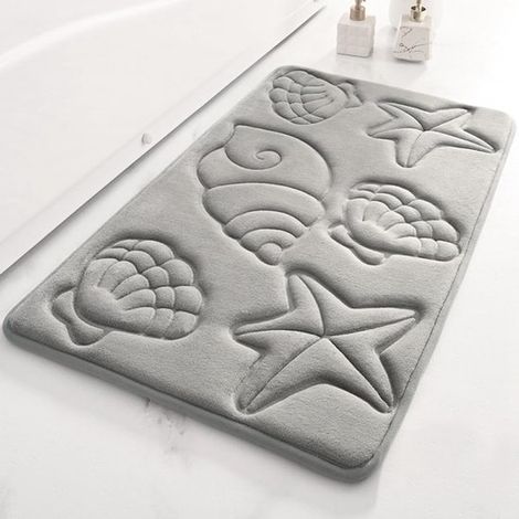 Tapis de bain coquillage – 40x60 cm – Gris – Antidérapant – Lavable – Entrée et salle de bain (1/5)