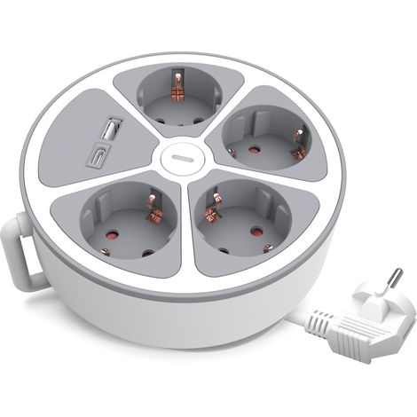 Steckdosenleiste mit Verlängerungskabel, 4 USB-A- und USB-C-Anschlüsse, mit Schalter, 2 m