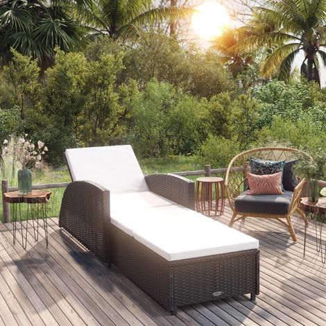 Chaise longue - Bain de soleil - Transat relax avec coussin blanc crème Résine tressée Noir GF95687 (1/5)
