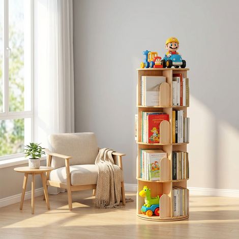 WUMAGIN - Bibliothèque pivotante à 360° - Étagère à 4 Niveaux - 129x46x46cm - Partition en couches - Modernisation européenne - Pour Salon, Chambre, Bureau, Etude (1/5)