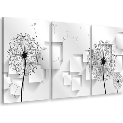 Tableau triptyque graphique pissenlits – Impression UVgel haute définition – Toile coton/polyester 90x60 cm – Finition mat premium – Hxadeco (1/4)