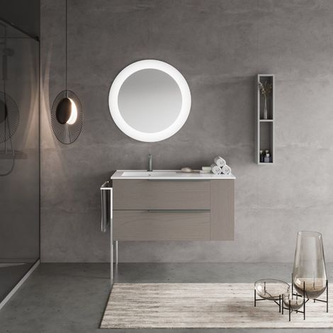 Mobile Bagno Sospeso 100Cm Cassetti Grigio Frassino Vano Laterale  New York (1/5)