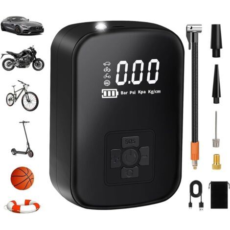 Compresseur d'air de gonfleur de pneu de voiture 150PSI Pompe portative de pneu de voiture Pompe à pneu sans fil avec manomètre numérique pour voitures, vélos, motos, ballons de sport, fonction de rég (1/5)