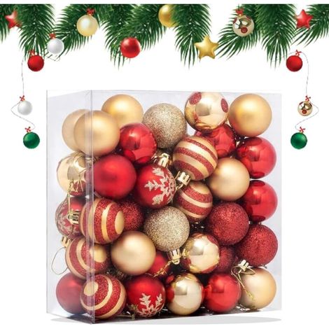 Boules de Noël en plastique 4 cm – Lot de 50 décorations colorées pour sapin, ornements de Noël résistants et brillants