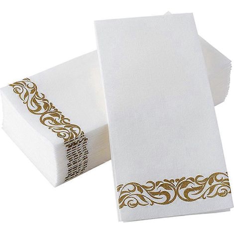 Lot de 50 serviettes en papier épaisses à imprimé floral doré, idéales pour les fêtes d'anniversaire, les mariages et autres réceptions (40 x 30 cm).-50pcs-Golden