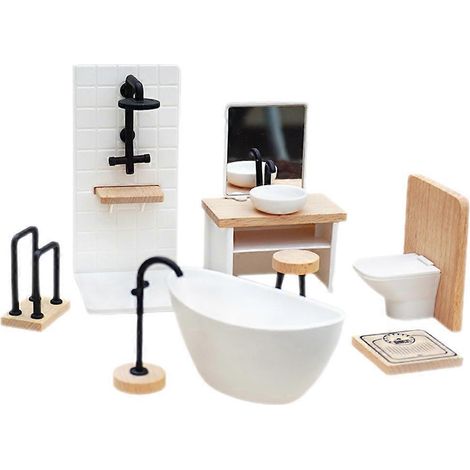 ensemble d'accessoires de salle de bain miniatures pour maison de poupée, ensemble de salle de bain, mobilier miniature pour maison de poupée-7.00X5.80X3.80CM (1/3)