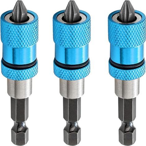 3PCS Porte-Embouts Magnétique avec Profondeur de Vissage Réglable Tige Hexagonale 1/4" Comprend 3 Têtes de Tournevis PH2 pour Cloison Sèche Bit Drywall Screwdriver Bit Holder (Bleu) (1/5)