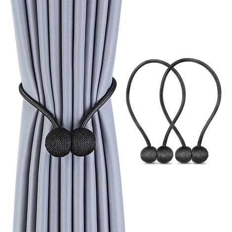 Boucles de rideaux à perles, attaches de rideaux, supports de rideaux, tringles à rideaux (2 pièces), noir (1/4)