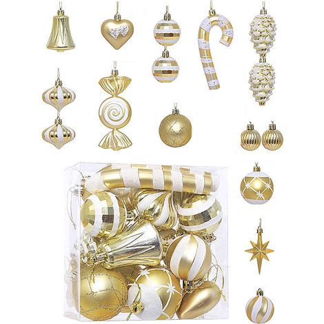 Ej.Life 16 Stück speziell geformte Weihnachtskugeln aus Kunststoff, Weihnachtsschmuck, kleiner Weihnachtsbaumanhänger (Gold) (1/5)