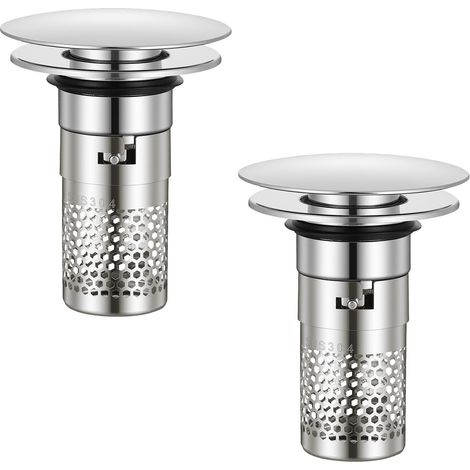 2 Pièces Bonde de Lavabo avec Panier Filtrant, 34-40mm Pop Up Bouchon Lavabo Salle de Bain, Facile à Installer Anti-Obstruction Filtre de Vidange D'évier pour Lavabo Baignoire Cuisine-Style B