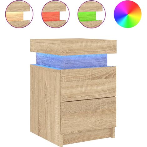 Mesita de noche con luces LED con cajones 35 x 39 x 55 cm madera contrachapada color roble DEC033184