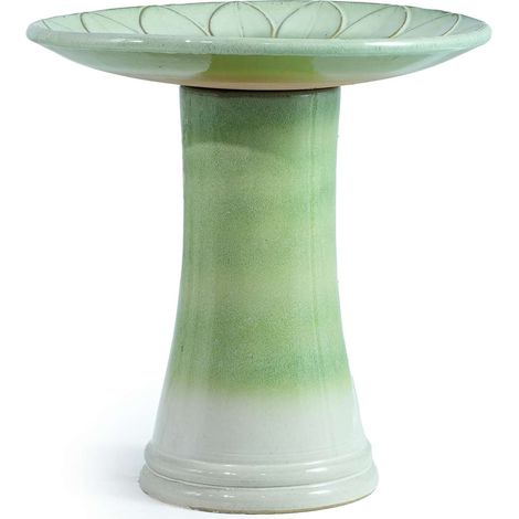 Bain d'oiseaux sur pied en céramique verte Ø43 cm (1/5)