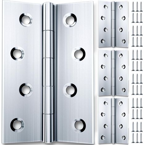 Lot de 4 charnières pliables en acier inoxydable - 100 x 75 mm - Charnière extérieure pliable en acier inoxydable argenté avec 32 vis - Pour portes en bois, fenêtres (1/5)