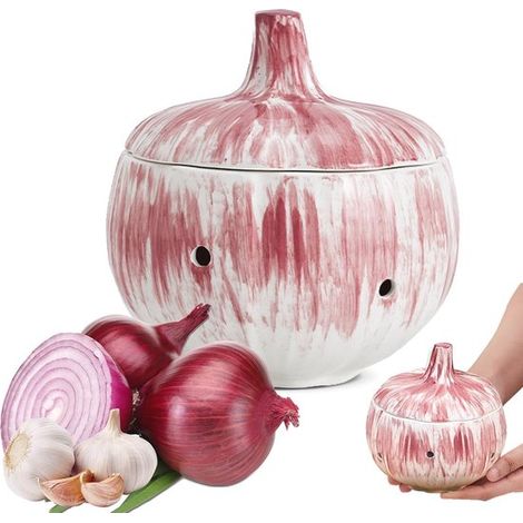 Vaso in ceramica per aglio con fori di ventilazione, contenitore per conservare aglio e zenzero, contenitore da cucina colorato (1/5)