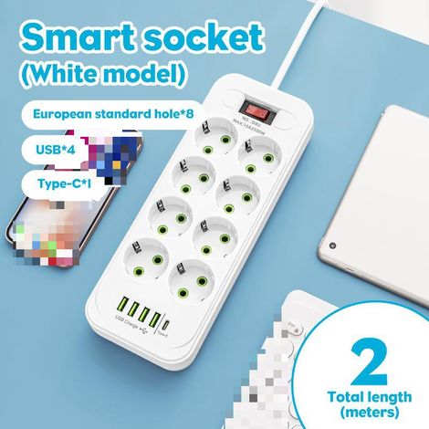 8-fach Steckdosenleiste mit USB-Anschlüssen (weiß), Tischsteckdosenverlängerung. (1/5)