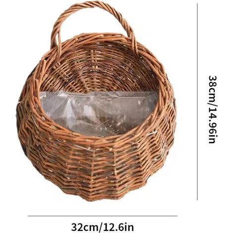 (L) Jardinière murale en rotin tressé à la main, panier en rotin tressé, support pour plantes grimpantes, pot de jardin, jardinière murale (1/4)