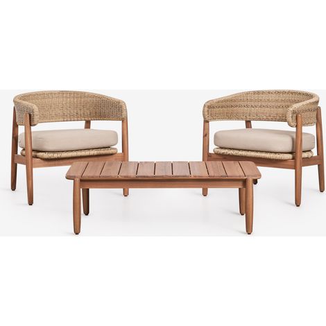 SKLUM Gartenset mit 2 Sesseln und Couchtisch aus Akazienholz Ribeira              Akazie Braun                     