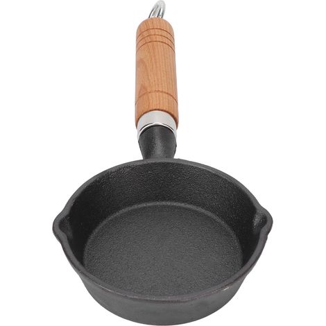 Poêle en fonte 10cm avec manche en bois, mini poêle à frire pour œufs, crêpes et garnitures (1/5)
