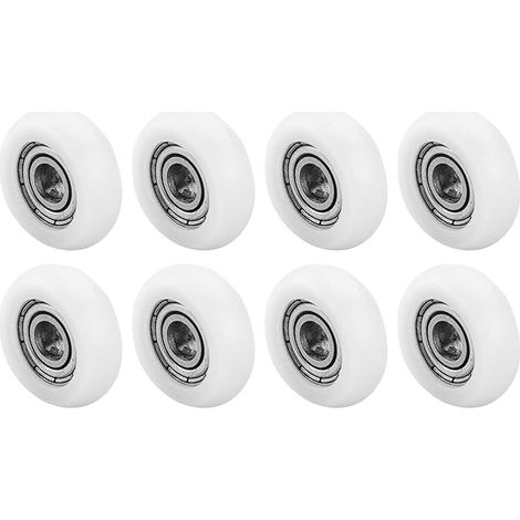 Lot de 8 roulettes pour porte de douche de diamètre 16 mm, blanc, 16 mm x 4 mm (XL-4 x 16 x 6)